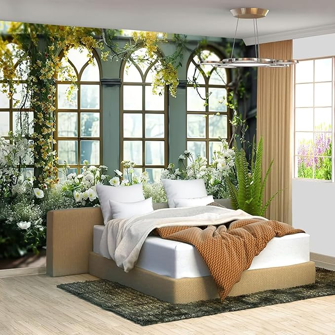 FENDROM Window View White Flower Tapestry Nature Landscape Classic Flower Vine Wall Hanging Party Decorations For Bedroom Living Room Dorm-Ruum Studio Home