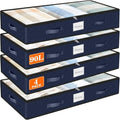 SpaceWhisper 90L Under Bed Storage Containers, 4-Pack Storage Bins with Clear Top, Foldable Closet Organizers and Storage with Label Holder for Clothing, Blankets, Comforter & Pillows(Blue)-Ruum Studio Home