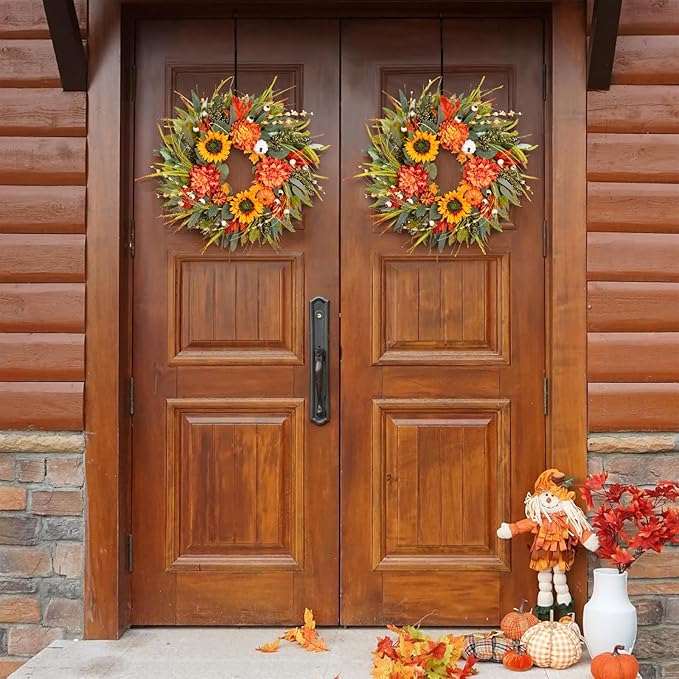 Fall Wreaths for Front Door 24 Inch Fall Wreath with Pumpkins, Sunflowers & Berries – Outdoor Autumn Wreath for Porch, Thanksgiving, Halloween & Harvest Decor-Ruum Studio Home
