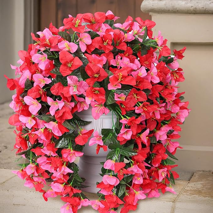 Faux Bougainvillea Artificial Flowers Plants for Outdoors Outside Decoration, 2pcs Fake Flowers Silk Long Trailing Vines UV Resistant Realistic for Front Door Porch Planter Urn Patio Balcony Yard, Mix-Ruum Studio Home