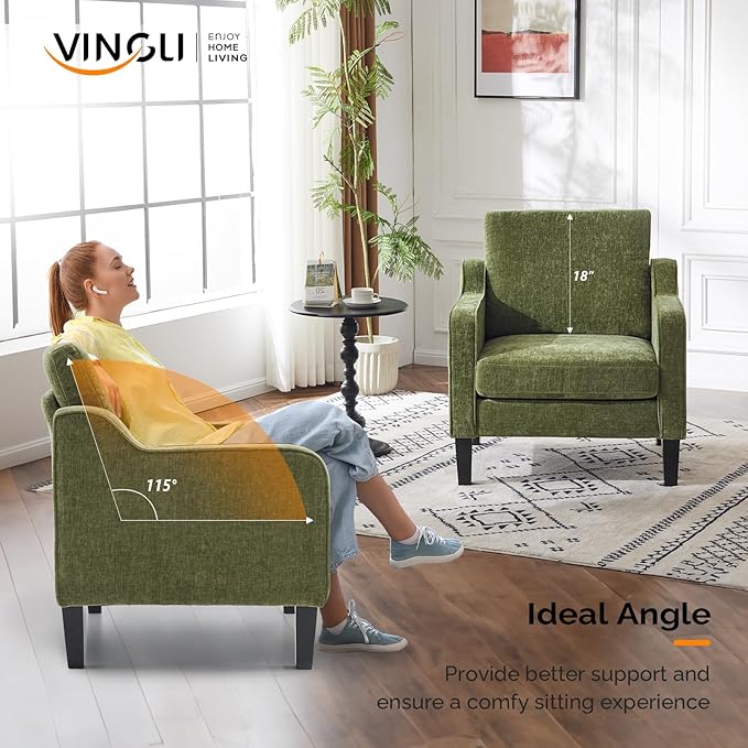 VINGLI Accent Chairs Set of 2 Living Room Chairs Olive Green Reading Chair for Bedroom Scooped Arm Chair Mid Century Modern Accent Chairs Upholstered Comfy Chair for Apartment, Waiting Room-Ruum Studio Home