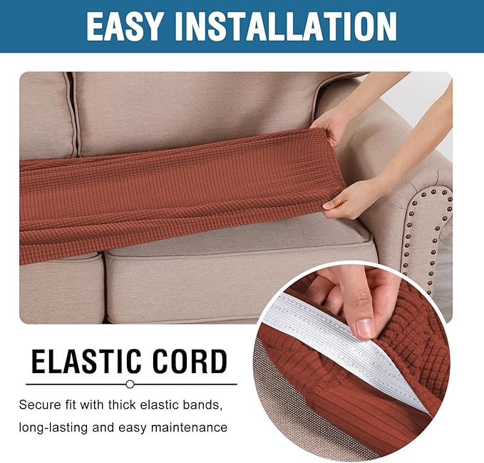 H.VERSAILTEX Super Stretch Individual Seat Cushion Covers Sofa Covers Couch Cushion Covers Slipcover Sets Thick Jacquard Textured Twill Fabric (1 Piece Chair Cushion Cover, Rust)-Ruum Studio Home
