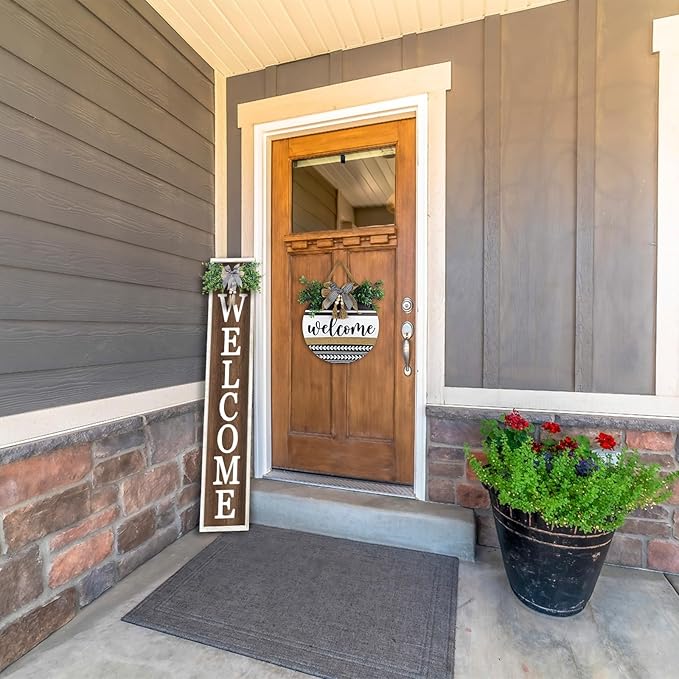 Surfapans Welcome Sign for Front porch Standing 45"X9"Large Wood Frame Outdoor Tall Welcome Signs Vertical Decor for Farmhouse Rustic Home Modern Outside Front Door Wall Decorations (White Wood)-Ruum Studio Home