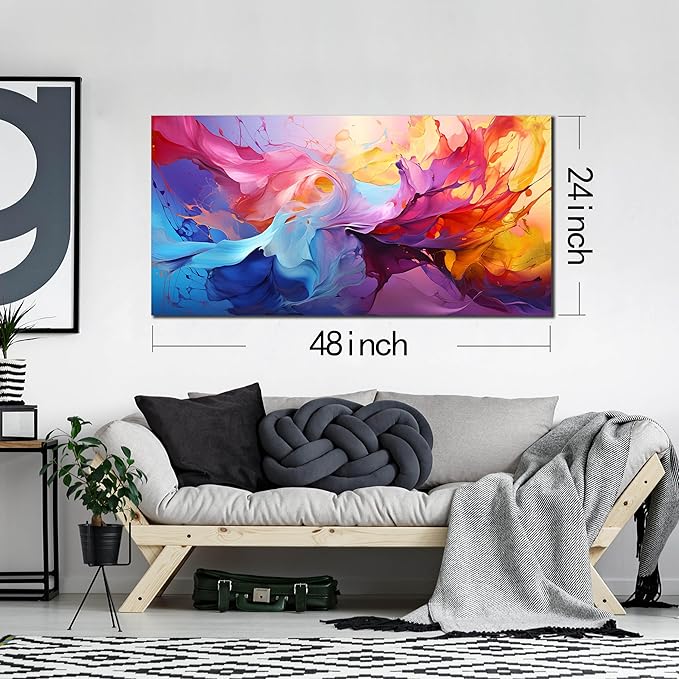GUGIKA Abstract Wall Art for Living Room, Colorful Canvas Wall Decor for Bedroom, Picture Print, Size 48x24 Inches-Ruum Studio Home