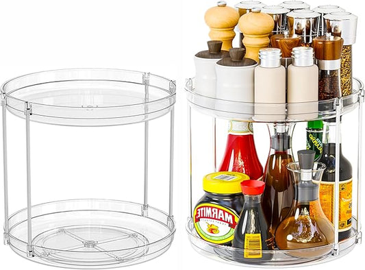 2 Tier Lazy Susan Turntable for Cabinet,Countertop,Pantry,9.5"W Spinning Seasoning Organizer,Double Rotating Kitchen Spice Rack Organizer and Condiments,Medicine,Vitamin Bottle Organizer Carousels,2Pc-Ruum Studio Home