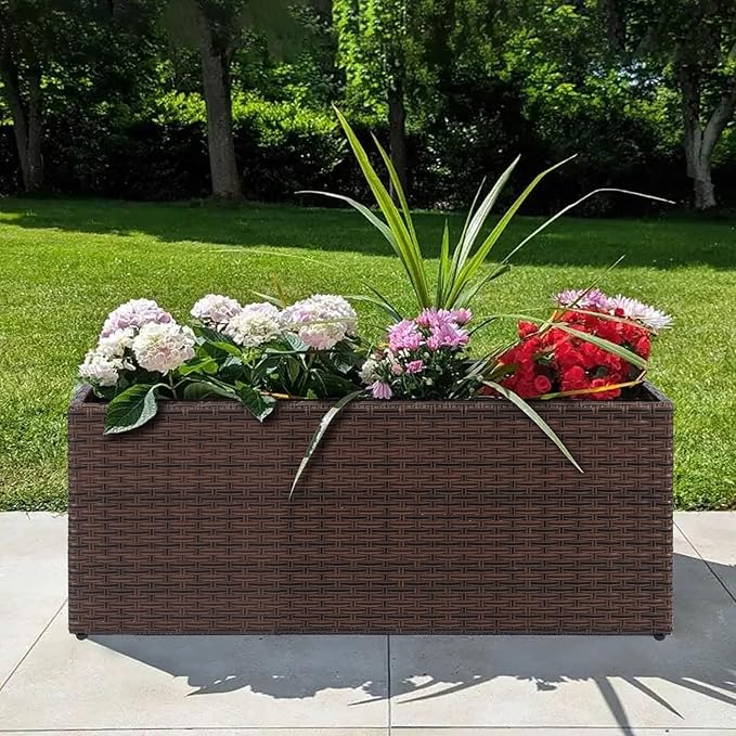 SUNNYPARK Set of 2 Large Rectangular Planter with Removable Liner, All-Weather PE Rattan Modern Planters Indoor Outdoor Flower Plant Pots Garden Box Patio Yard Front Porch Deck-Ruum Studio Home