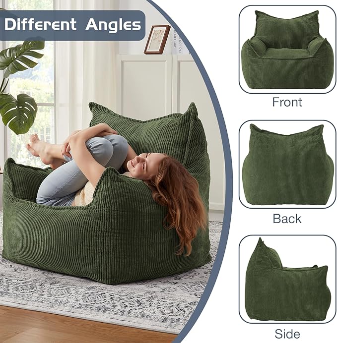 Giant Bean Bag Chair Sofa for Adults Teens, Comfy Corduroy Large Bean Bag Chairs with Armrests for Bedroom Living Room, Adult BeanBag Lazy Sofa Couch Chairs with Filler Included-Ruum Studio Home