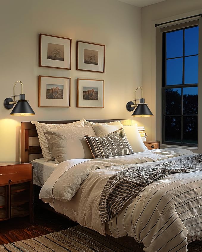 Industrial Wall Sconce Set of 2, HWH Modern 1-Light Bathroom Vanity Light Fixtures, Single Wall Sconce for Bedroom, Balcony, Over Mirror, Kitchen Sink, Black and Gold Finish, 5HZG56B-2 BK+BG-Ruum Studio Home