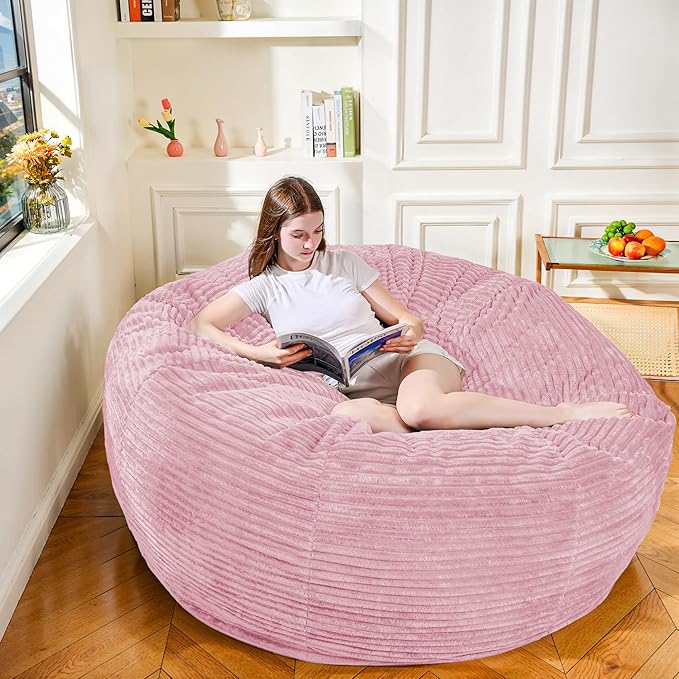 Large Bean Bag Chair, 5FT Giant Beanbag Chairs with Memory Foam Filled, Bean Bag Chairs for Adults, Ultra Soft Lazy Sofa for Living Room Bedroom (Pink)-Ruum Studio Home