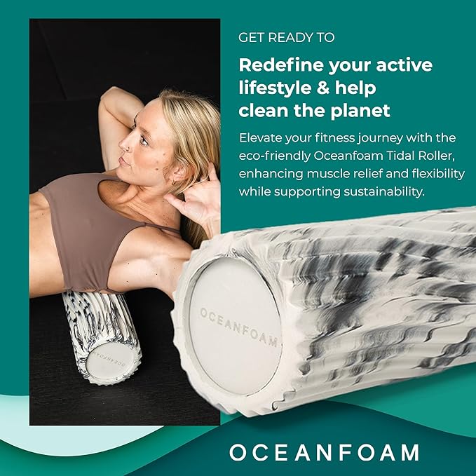 Oceanfoam Tidal Roller - Black Marbled - Muscle Massage Foam Roller for Back Pain & Stretching - Firm and Ergonomic Wide Wave Textured - Yoga, Athletics, & Wellness - Full Size, 20" x 5"-Ruum Studio Home