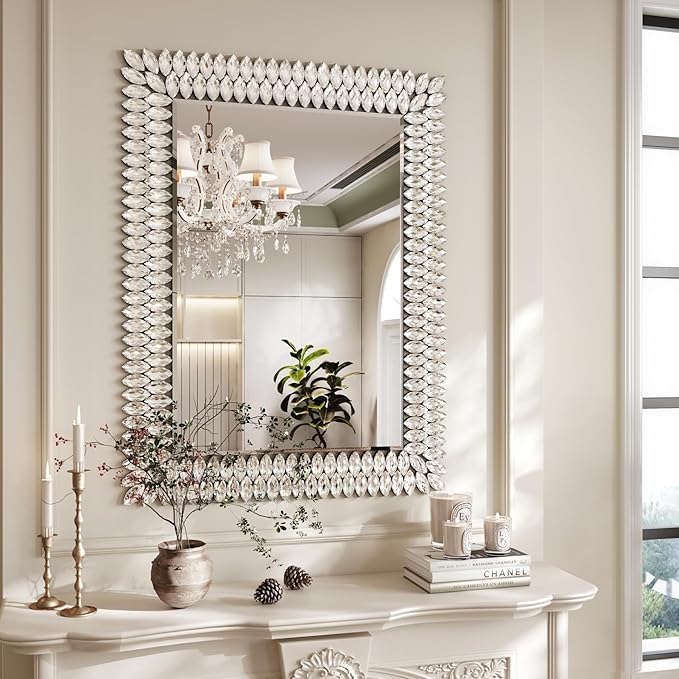 Kelly Miller 30"x40" Jeweled Bathroom Wall Mirror, Large Rectangle Mirror Decorative Mirror Luxury Vanity Mirror with Diamonds for Master Bath Half Bath Living Room Bedroom Fireplace Mantle Entryway-Ruum Studio Home