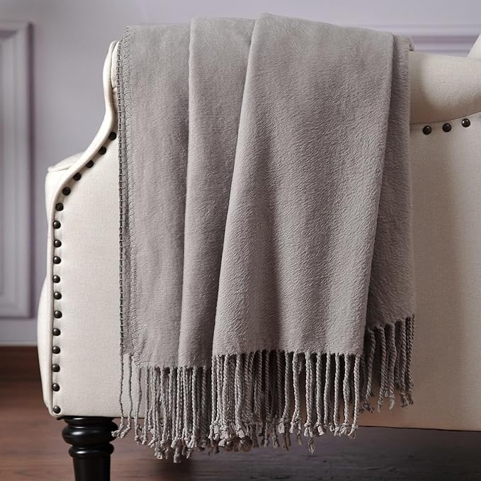 CUDDLE DREAMS Silk Throw Blanket with Hand-Knotted Fringe, Natural, Soft & Breathable (Gray)-Ruum Studio Home