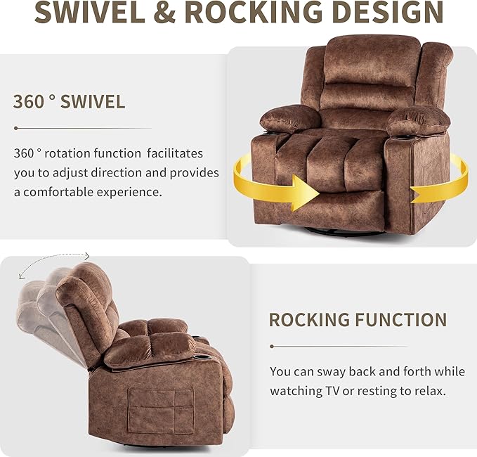 Recliner Chair Rocker Modern Ergonomic Lounge 360 Degree Swivel Single Sofa Seat Living Room Lounge Recliners on Clearance Foam Filling-Ruum Studio Home