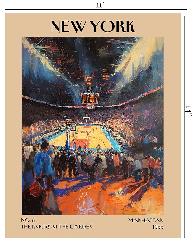Retro Vintage New York Wall Art Print - 11x14 Unframed Poster - New York City Souvenirs, Cute Trendy Colorful Wall Decor (Knicks at the Garden, 11x14")-Ruum Studio Home
