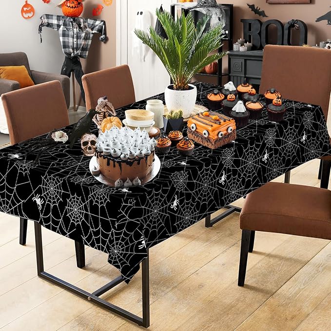 2 Pcs Halloween Tablecloth - Plastic Halloweens Spider Webs Table Cloth, Black Disposable Rectangle Spiderweb Table Cover for Halloween Party Decorations Supplies Favors Tables Decor, 108 x 54 Inch-Ruum Studio Home