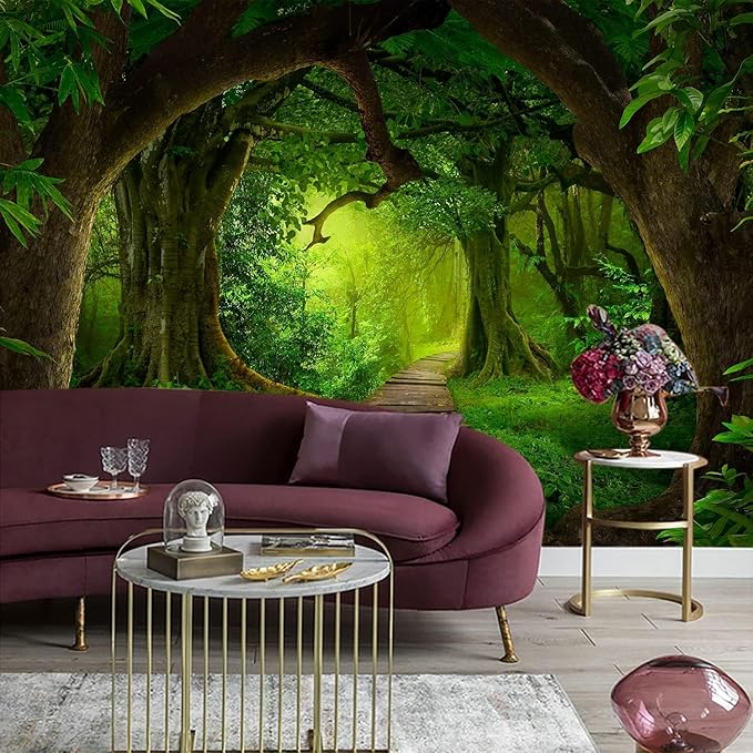 FENDROM Nature Forest Tree Cave Tapestry Wall Hanging Landscape Stream Through Green Rainforest Tapestries Jungle Creek Psychedelic Wall Blanket for Living Room-Ruum Studio Home