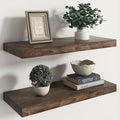 RICHFOCUS Elm Floating Shelves for Wall - 24" W x 9.3" D Rustic Solid Wood Shelves with Invisible Bracket, Wall-Mounted for Living Room, Bedroom, Kitchen Storage & Display, Set of 2, Walnut-Ruum Studio Home