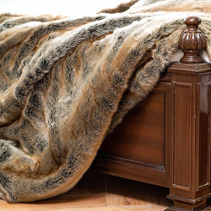 BATTILO HOME Large Brown Faux Fur Throw Blanket for Bed, Fall Fur Blanket and Throws, 60 x 80 Inches Super Soft Fuzzy Thick Warm Blankets for Couch, Reversible to Plush Velvet-Ruum Studio Home