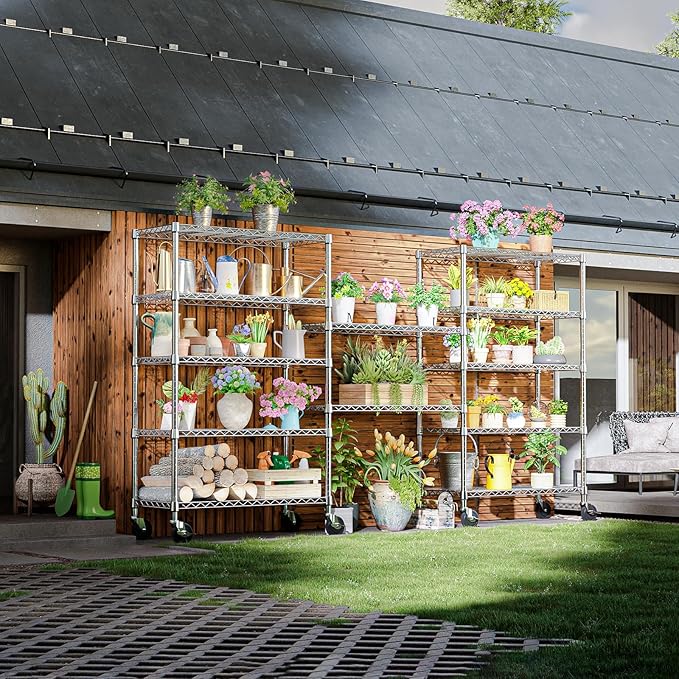 IZEUK 5-Tier Storage Shelving Unit with Wheels, Adjustable Heavy Duty Steel Wire Rack Organizer (Chrome, 17.7" D x 47.2" W x 76.7" H, 1750 lbs Capacity) for Garage, Kitchen, Pantry, Laundry, Basement-Ruum Studio Home