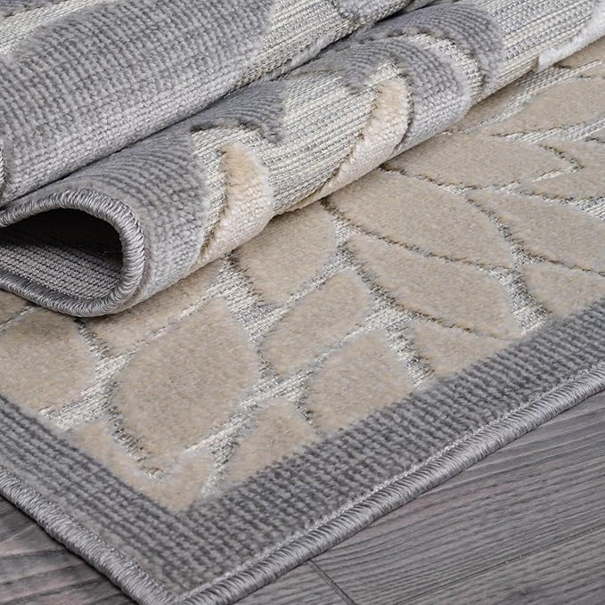 Beverly Rug Outdoor Runner Rug 2x7 Modern Floral Tropical Area Rugs for Indoor and Outdoor Patio Easy to Clean Non Shedding Living Room Porch Garden Washable Outside Carpet (2 x 7 Gray)-Ruum Studio Home