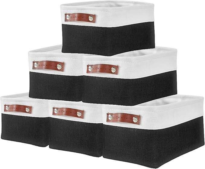 DECOMOMO Small Storage Basket, Closet Storage Bins, Baskets for Organizing Shelves (Black & White, Small - 6 Pack)-Ruum Studio Home