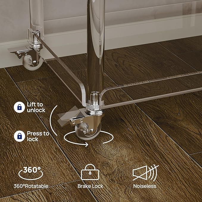 HMYHUM Acrylic Bar Cart with 4 Lockable Wheels, 30.5" L x 15.2" W x 34.5" H, Rolling Serving Cart for The Home Bar, Kitchen, Living Room, with Pulling Handle, Modern, 3-Tier, Clear-Ruum Studio Home