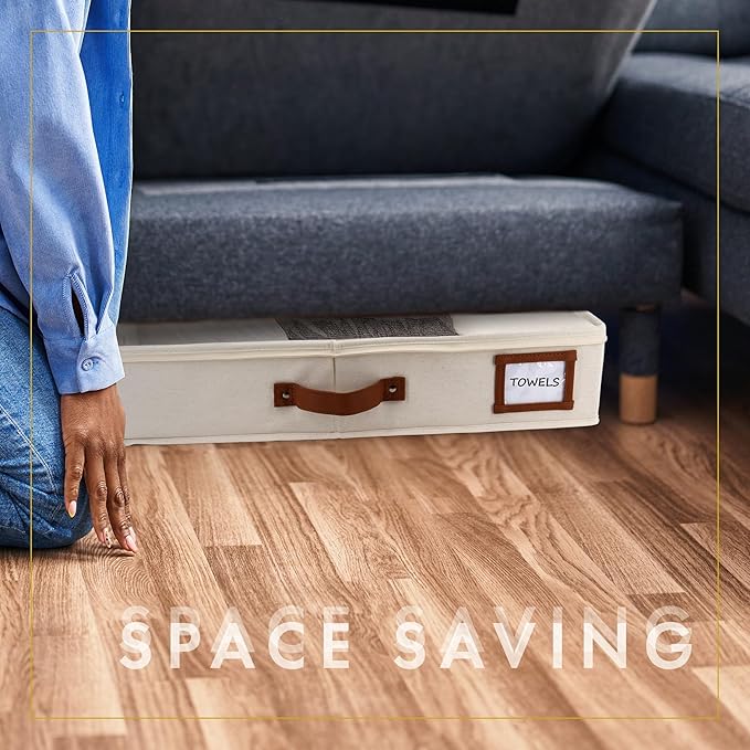 HOMELUX THEORY 2pc Under Bed Storage Containers, Bedroom Under the Bed Drawer Storage Organizer with Bins and Lids, Medium Underbed Clothes Storage Box Ideal for Blanket, Fabric, & Shoes (Ivory)-Ruum Studio Home