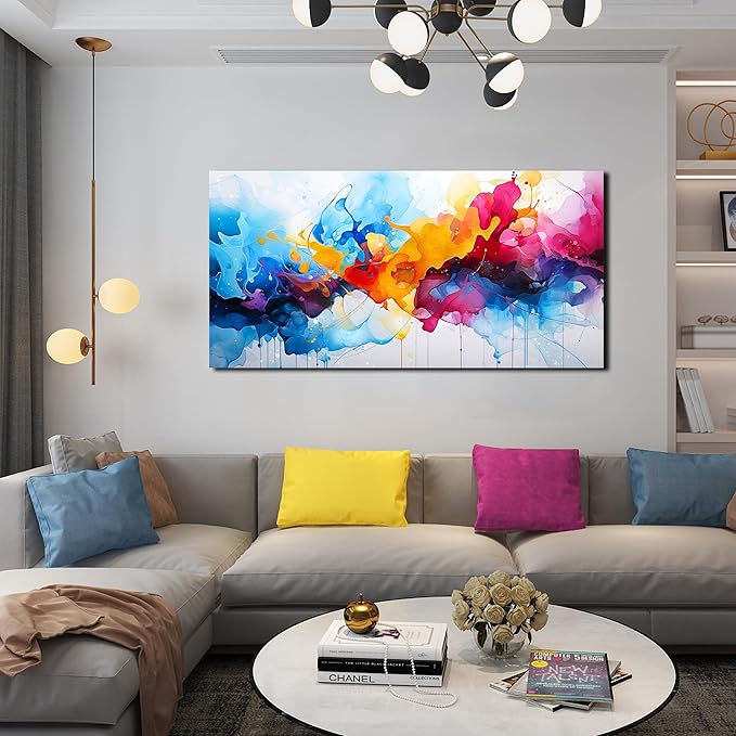 Alsingbago Large Colorful Abstract Canvas Wall Art for Living Room Bedroom Home Office Modern Wall Decor Blue Orange Pink Gray Abstract Picture Ready to Hang Size 24x48-Ruum Studio Home