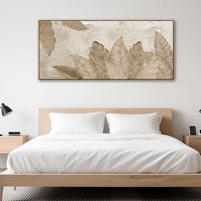Minimalist & Modern Art for Bedroom Decor Framed Abstract & Textured Artwork for Walls Neutral & Contemporary Beige Pictures - 3D Artwork for Living Room and Boho Style 31×70IN-Ruum Studio Home