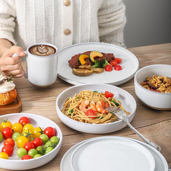 Pasta Bowls 26 OZ,Ceramic Salad Serving Bowls Set of 4,Large 8.2 inch Shallow Bowls Plates for Soup,Fruit,Noodle,Dinner,Dishwasher & Microwave Safe,White-Ruum Studio Home
