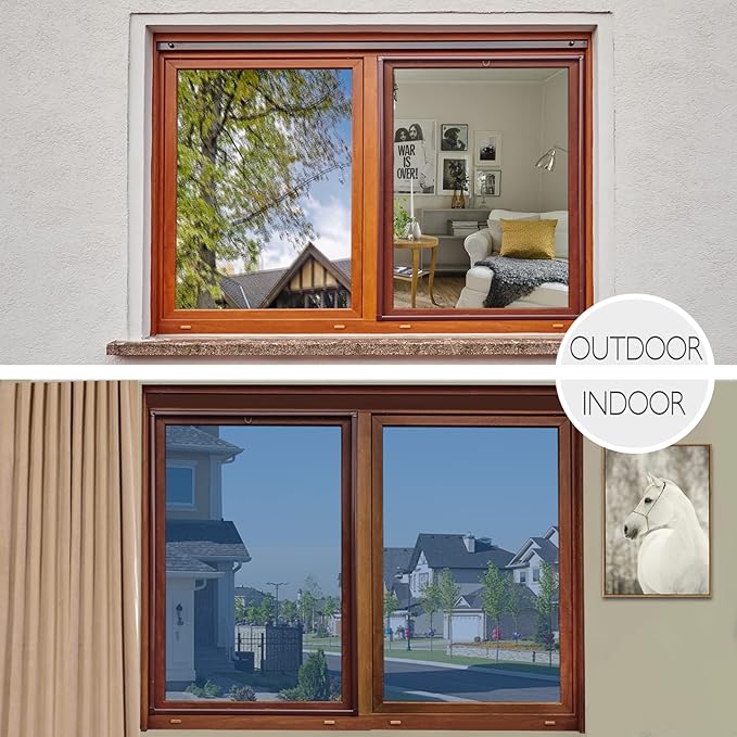 HIDBEA One Way Window Film Daytime Privacy, Heat Control UV Blocking Reflective Mirror Window Tint for Home, Non-Adhesive Self Static Cling Window Stickers (Blue-Silver, 35.4 Inch x 8.2 Feet)-Ruum Studio Home