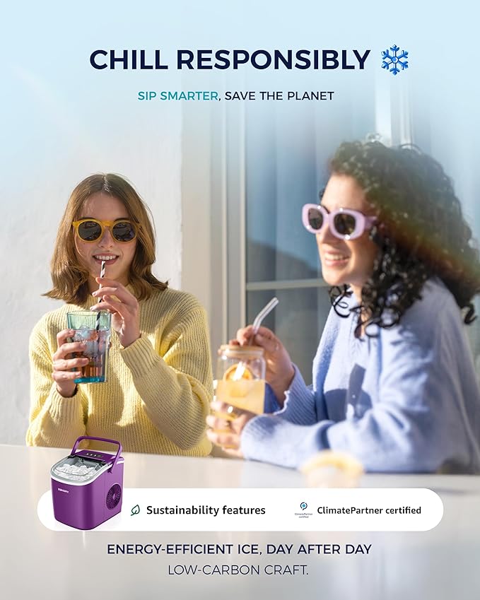 EUHOMY Countertop Ice Maker Machine with Handle, 26lbs Per Day, 9 Ice Cubes Ready in 6 Mins, Auto-Cleaning Portable Ice Maker with Basket and Scoop, for Home/Kitchen/Camping/RV (Purple)-Ruum Studio Home