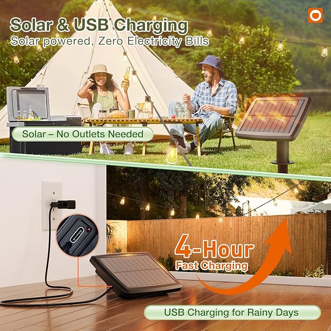 addlon 33(27+6) FT Solar String Lights Waterproof,Patio Light Solar Powered with Remote& USB Port 9+1 LED Shatterproof Bulbs 3 Lighting Modes Outdoor for Camping Backyard Garden-Ruum Studio Home