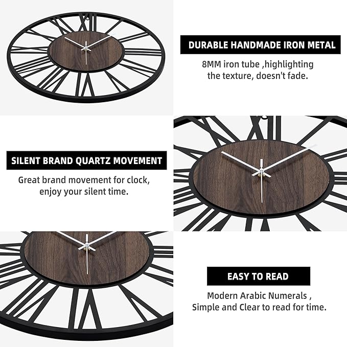 LEIKE 32" Oversized Large Wall Clocks,Silent,Non Ticking,Battery Operated Modern Round Big Wood Decorative Metal Wall Clock for Living Room, Bedroom,Kitchen,Farmhouse,Office Decor - Black,32 Inch-Ruum Studio Home