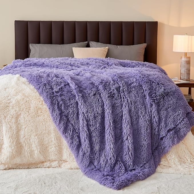 GONAAP Fuzzy Faux Fur Throw Blanket Twin Size Lavender Super Soft Cozy Plush Fuzzy Shaggy Blanket for Couch Sofa Bed (Lavender, Twin(60"x80"))-Ruum Studio Home