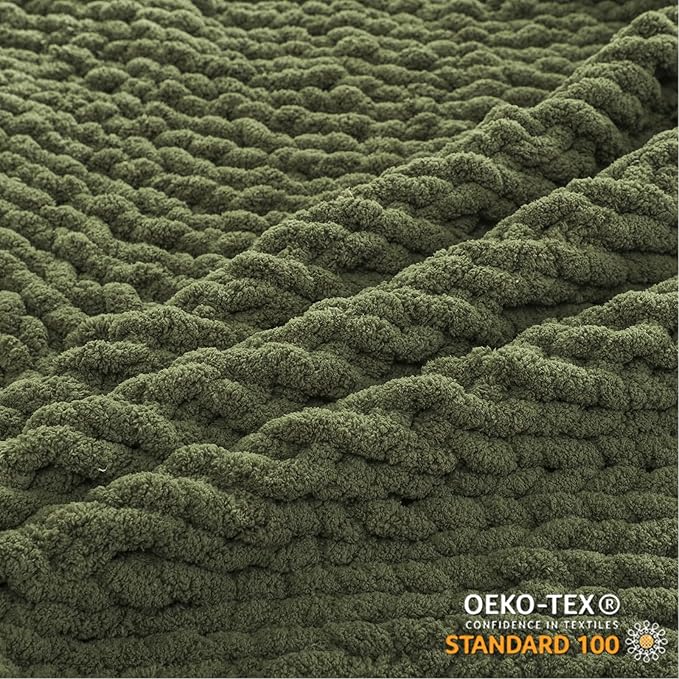WESHIONGOO Chunky Knit Blanket Throw 50"×60" Knitted Throw Blankets for Couch Bed Fluffy Soft Blanket with Jumbo Chenille Yarn Thick 100% Handmade (Olive Green)-Ruum Studio Home