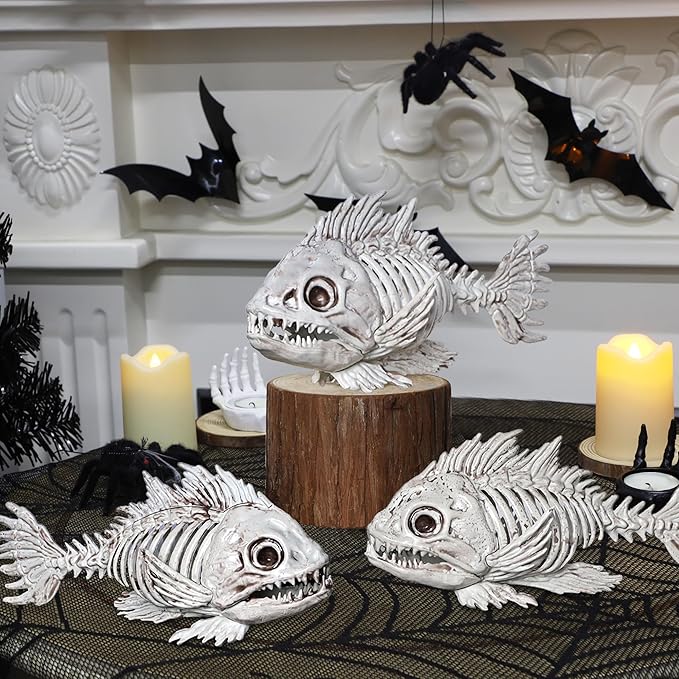 DR.DUDU 3 Pack Skeleton Fish Halloween Decor, Animals Skeleton Decorations Plastic Skull Fish Bones Figure Decor for Outdoor Indoor Bedroom Tank Party Props-Ruum Studio Home