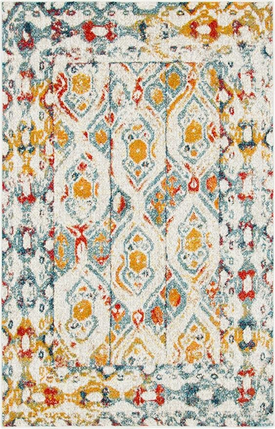 Unique Loom Rosso Collection Vintage, Geometric, Bohemian, Traditional, Distressed, Southwestern Area Rug, 4' 0" x 6' 0", Multi/Ivory-Ruum Studio Home