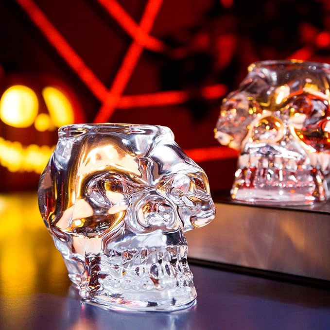 Diamond Star Glass Candle Holder Skull Halloween Tealight Candle Holder Decorative Votive Candle Holders for Home Party (clear)-Ruum Studio Home