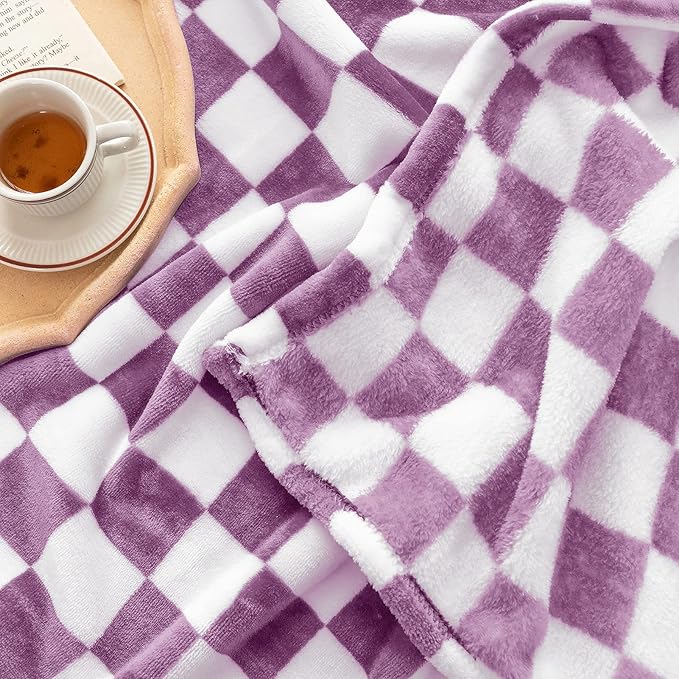 LOMAO Throw Blankets Flannel Blanket with Checkerboard Grid Pattern Soft Throw Blanket for Couch, Bed, Sofa Luxurious Warm and Cozy for All Seasons (Purple, 40"x50")-Ruum Studio Home