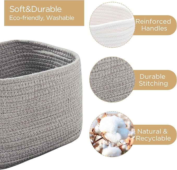 Small Baskets Set of 3-11"x7"x7" Perfect Toy Baskets for Storage, Ideal Storage Basket for Cube, Towels, and More - Basket for Shelves （Grey)-Ruum Studio Home