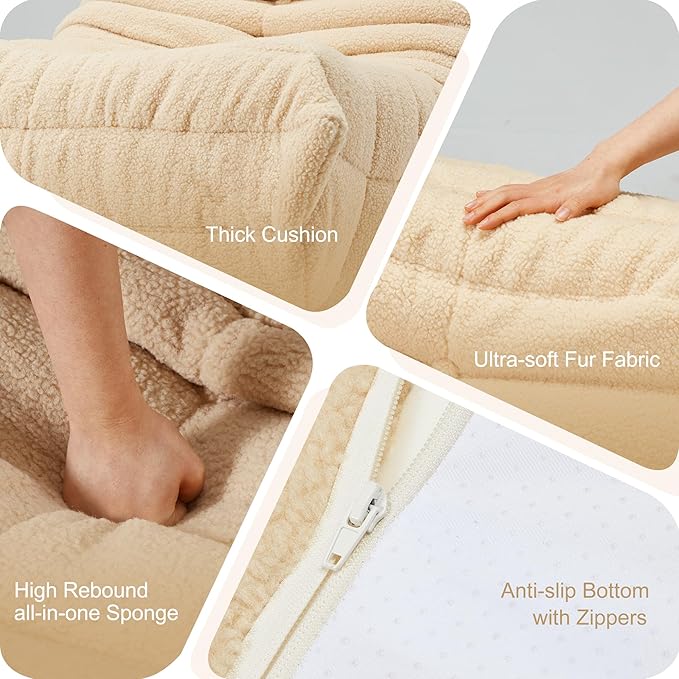 Bean Bag Chairs for Adults Giant Bean Bag Chair Memory Foam BeanBag Chair Big Bean Bag Sofa with Filler Faux Fur Fireside Beanbags Lazy Sofa for Living Room Bedroom Dorm Office (Khaki Teddy)-Ruum Studio Home