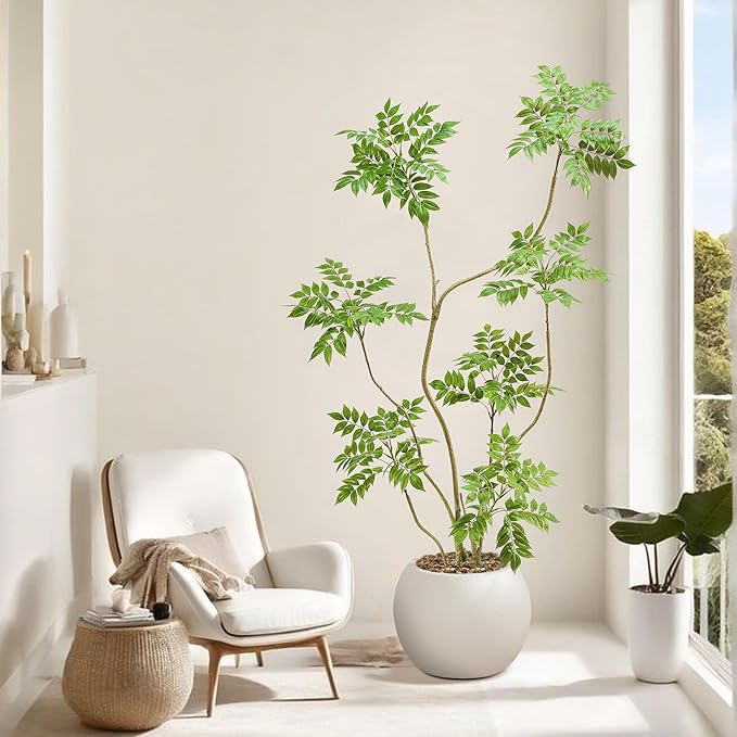 Artificial Mahonia Fortunei Tree 6ft,Tall Fake Plant Artificial Sumac Tree, Faux Plants Indoor Fake Plants Decor with Pots for Home Office Bathroom Bedroom Living Room Decorations Housewarming-Ruum Studio Home