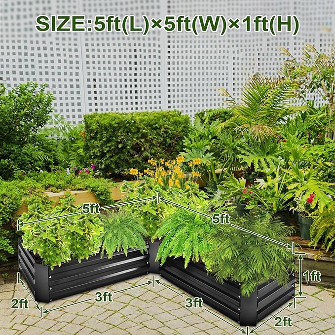 EDOSTORY Raised Bed Garden Bed Kit, 5x5x1ft Galvanized Planter Tall Raised Garden Boxes Outdoor, Large Metal Raised Garden Beds for Vegetables, Flowers, Herbs-Ruum Studio Home