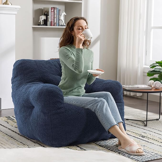 Recaceik Bean Bag Chairs, Tufted Soft Stuffed Bean Bag Chair with Filler, Fluffy Lazy Sofa, Imperial Lounger Giant Bean Bag Chair for Bedroom, Living Room, Blue, Large-Ruum Studio Home