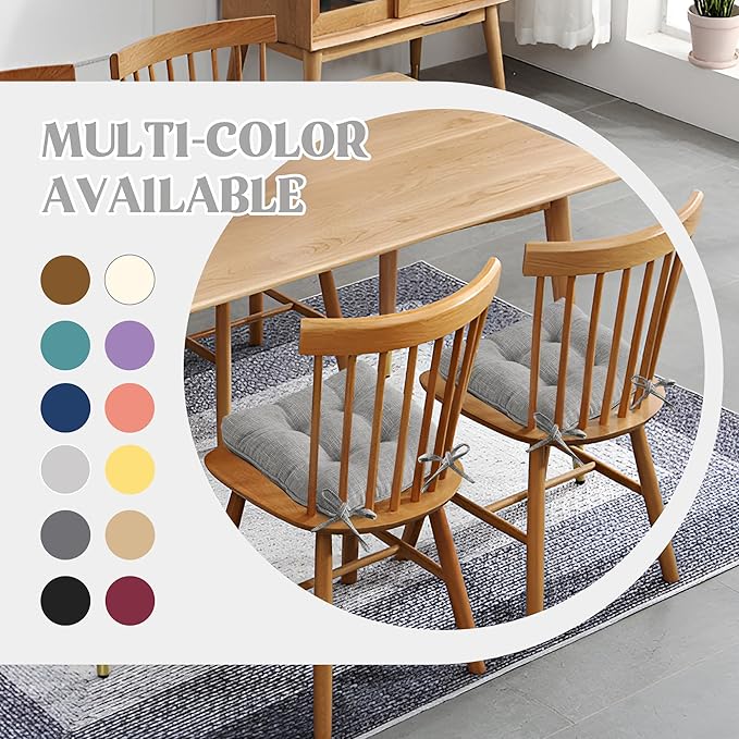 puredown® Chair Cushions for Dining Chairs, Tufted Memory Foam Chair Pads with Non-Slip Backing, Kitchen Seat Cushions with Ties, Washable Seat Pad Set of 4, 15.5" x 15.5" x 4", Light Grey-Ruum Studio Home
