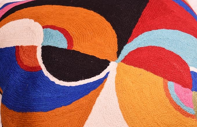 Delaunay Decorative Pillow Cover Joy Modern Couch Pillowcase Contemporary Couch Cushion Abstract Farmhouse Chair Pillowsham Hand Embroidered Wool Size 18x18-Ruum Studio Home