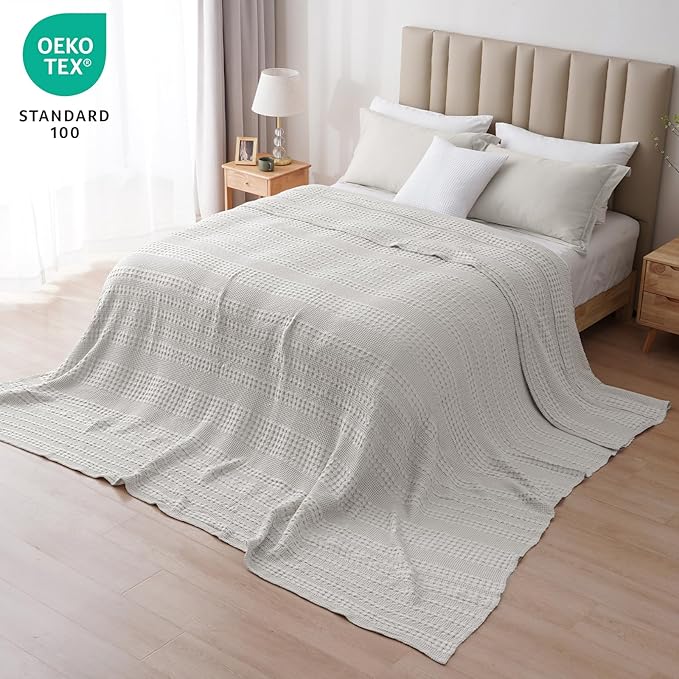 PHF 100% Cotton Waffle Blanket Oversized King 120"x120", Lightweight Breathable Extra Large 10'x10' Summer Blankets for Bed, Giant Big Luxury Aesthetic Woven Bedding for Home Decor, Light Grey-Ruum Studio Home
