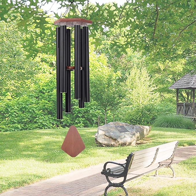 Wind Chimes Outdoor Large Deep Tone, 44 Inches Sympathy Wind Chimes Tuned Soothing Melody, Memorial Wind-Chime with 6 Heavy Tubes for Outside Decoration, Garden/Yard. Black Wind Chime-Ruum Studio Home