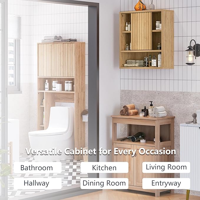 Bathroom Wall Cabinet Above Toilet Storage，Wall Mounted Storage with Adjustable Shelves, Space-Saving Modern Design for Bathroom & Laundry Room, Kitchen, Dining Room, Living Room-Ruum Studio Home